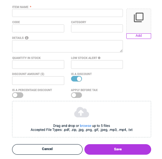 Original catalog modal with toggle-based type selection