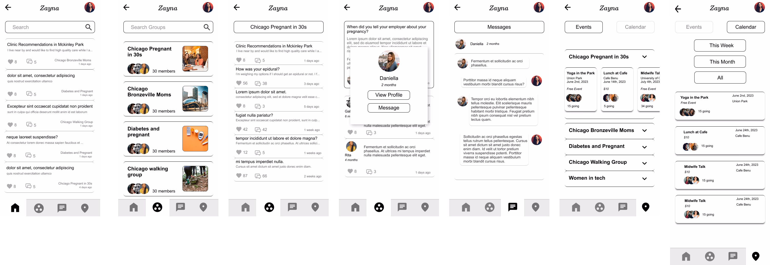 Zayna app screens
